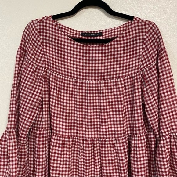 Zara Red White Checkered Gingham Smock Dress Size Small - Picture 7 of 11